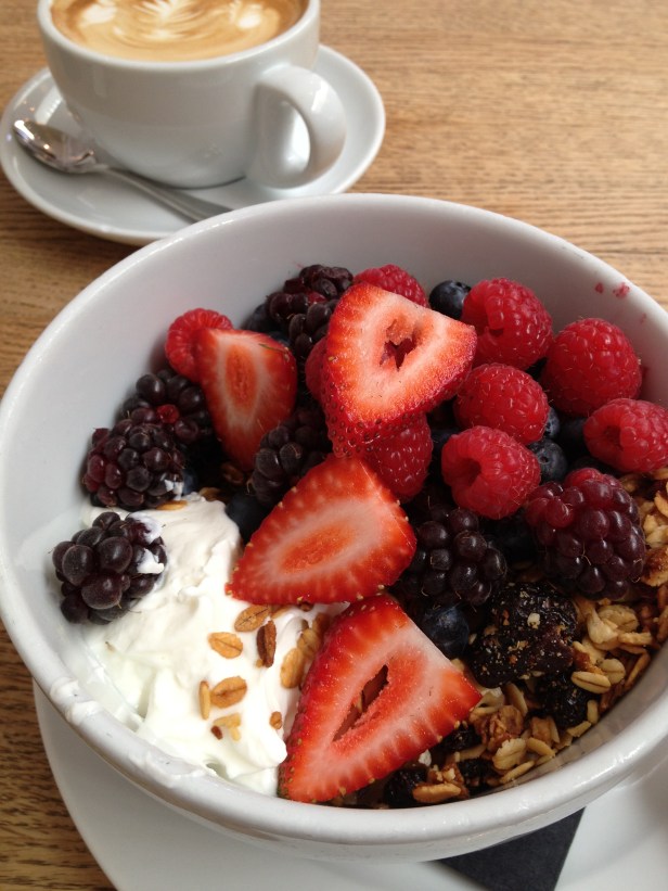 Housemade Granola with Berries and Greek Yogurt at Huckleberry