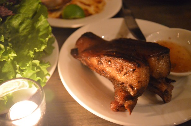 Crispy pig tail with lettuce wrap and fish sauce at The Spice Table