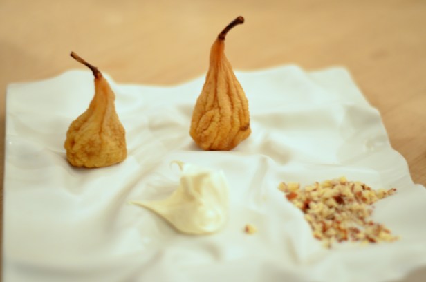 House of Haos Restaurant David Toutain Paris Dried Pears Creme Fraiche Chopped Nuts