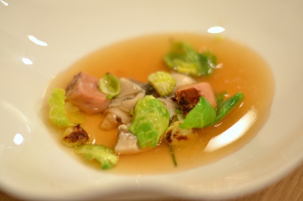 House of Haos Restaurant David Toutain Paris Oyster Foie Gras Roasted Brussels Sprouts Potato Consomme