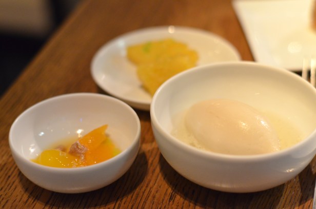 House of Haos Spring Restaurant Paris Dessert Trio Sorbet Clementine Pineapple